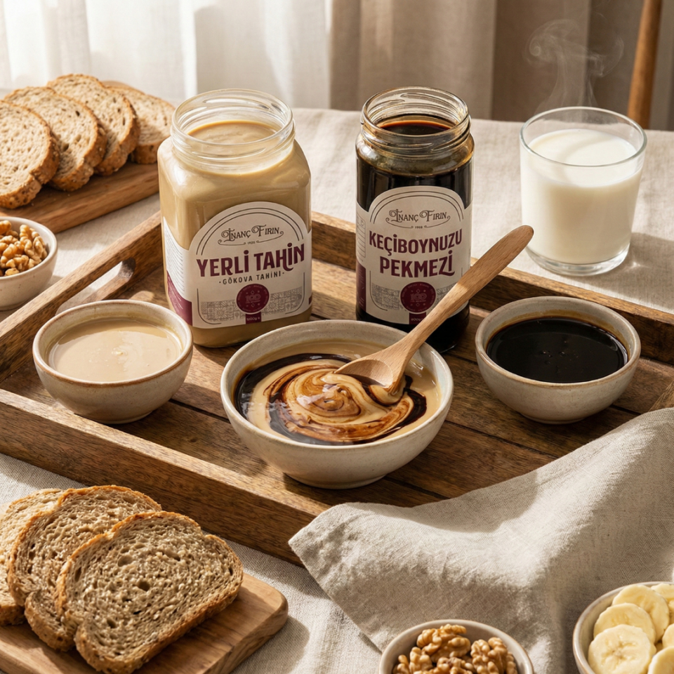 İnanç Fırın Tahin & Harnup Pekmezi Seti - Katkısız & Yerli - 1 Kg + 600 gr