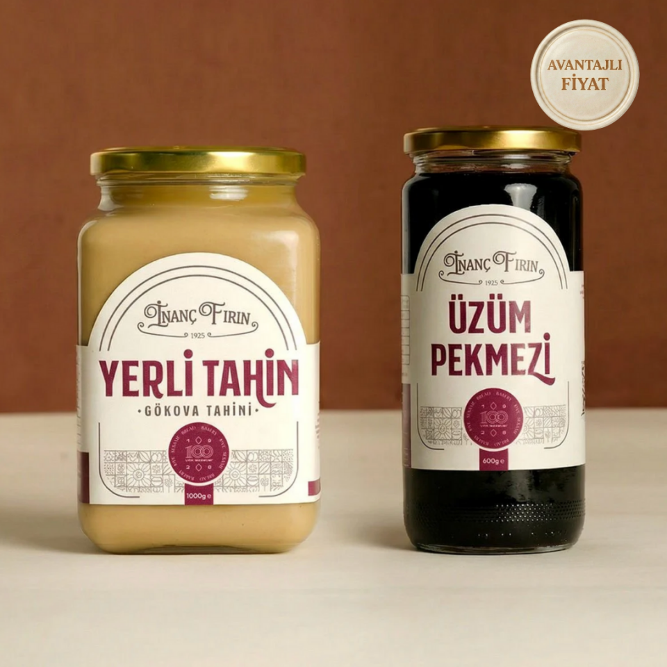 Geleneksel Lezzet İkilisi - 1 Kg Yerli Tahin & 600 gr Üzüm Pekmezi(Siyez Ekmeği Hediye)