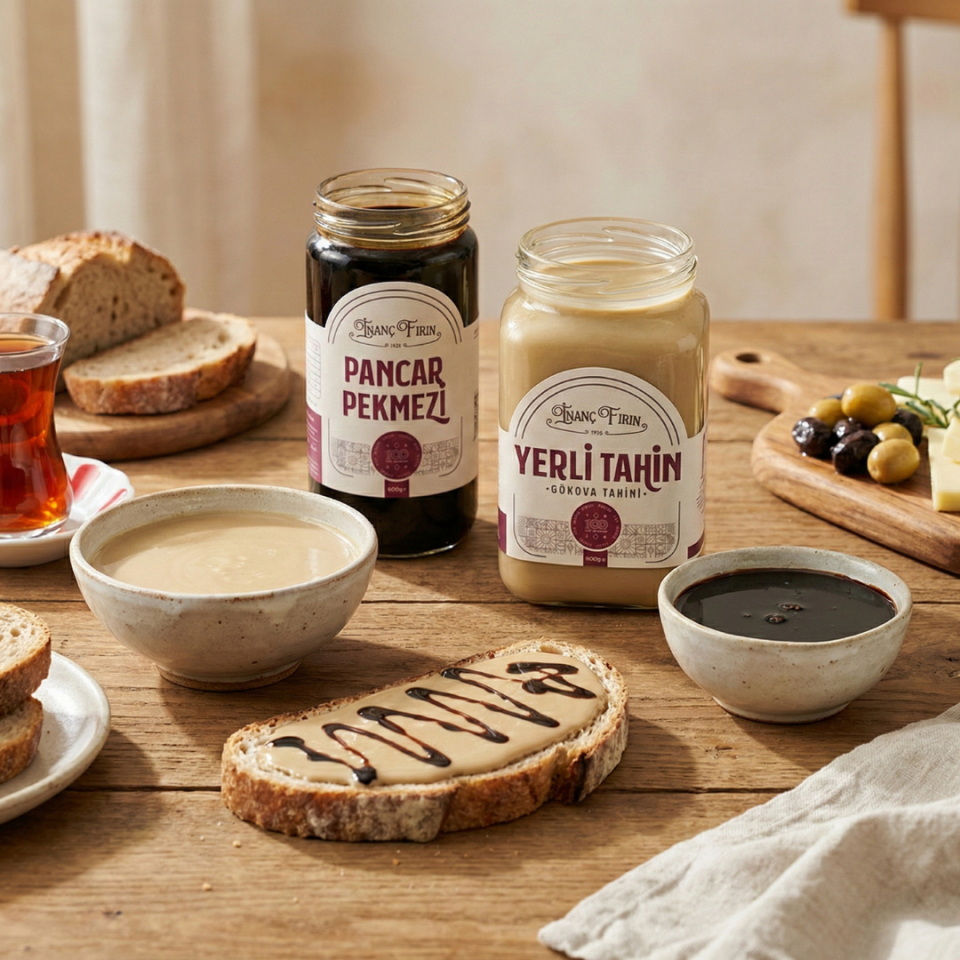 Yöresel Kahvaltı Paketi: 1 Kg Yerli Tahin & 600 gr Pancar Pekmezi (Siyez Ekmeği Hediye)