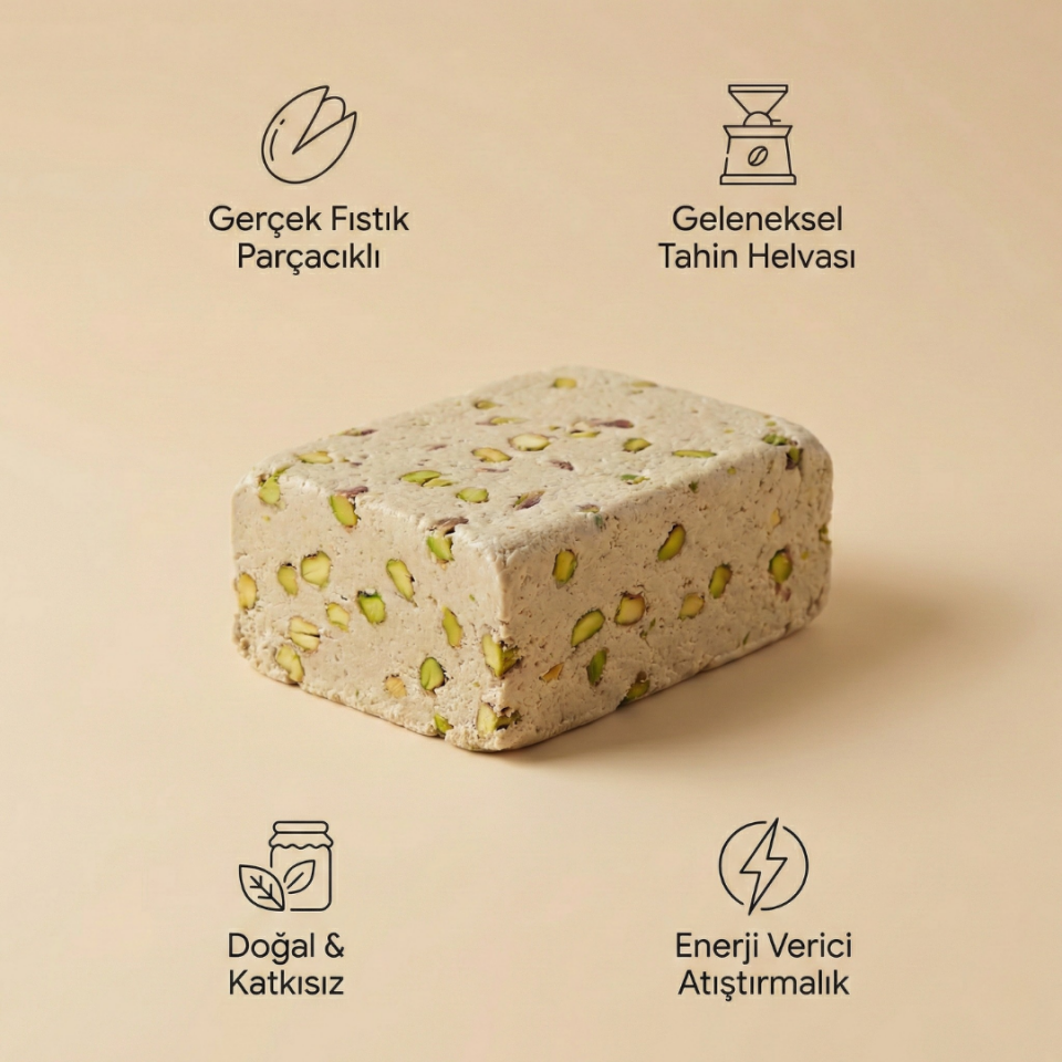 Geleneksel Fıstıklı Helva 500 gr - Taş Değirmen Tahininden El Yapımı