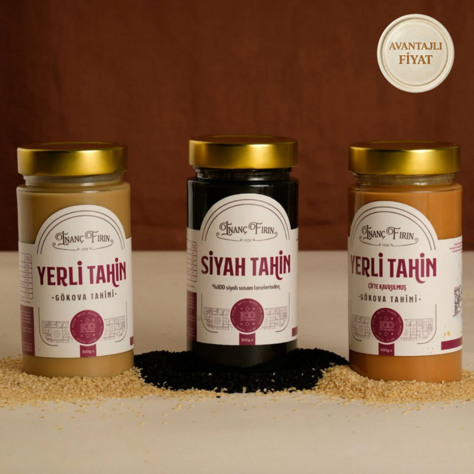 Tahin Tanışma Paketi 3'lü Set: Yerli, Çifte Kavrulmuş ve Siyah Tahin (450 gram bal hediye )