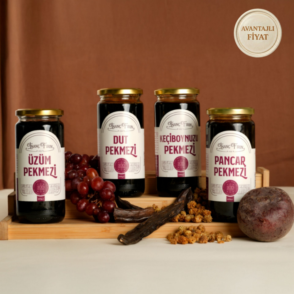 4'lü Pekmez Tadım Seti: Dut, Üzüm, Pancar, Keçiboynuzu - 4 x 600 gr