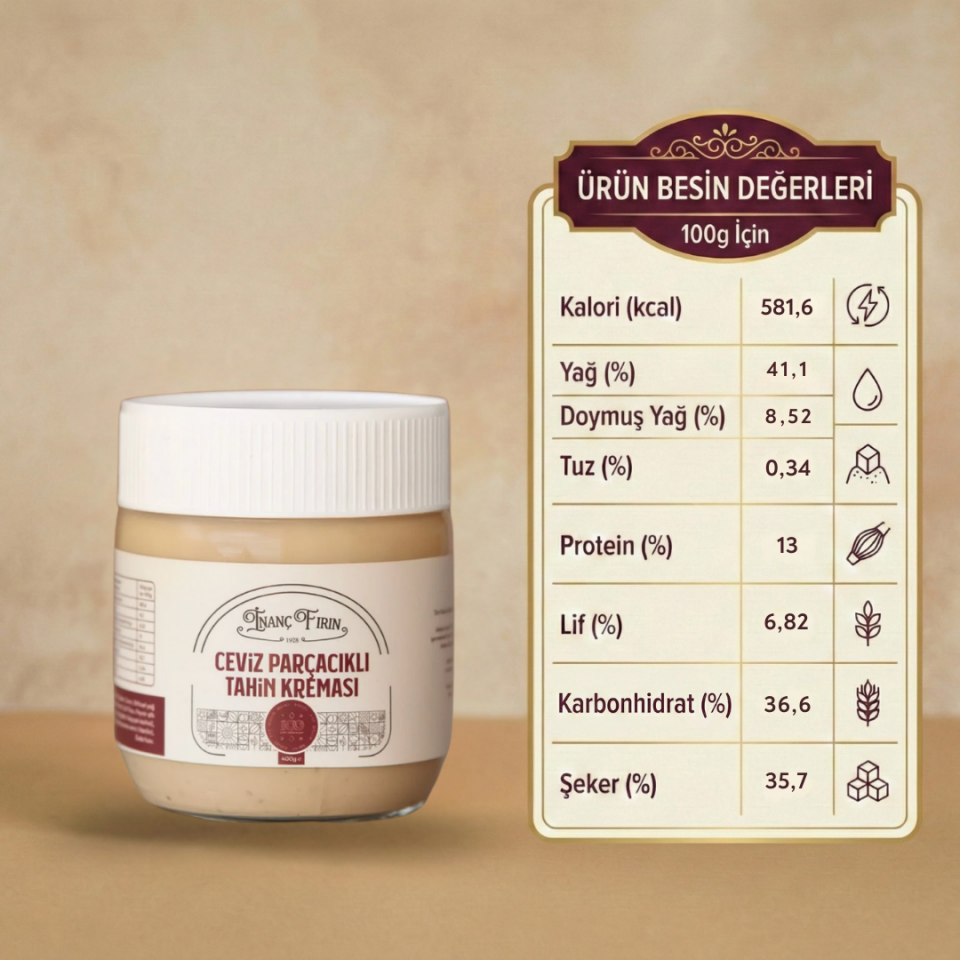 Cevizli Tahin Kreması - Bol Ceviz Parçalı & Doğal Tahinli - 400 gr
