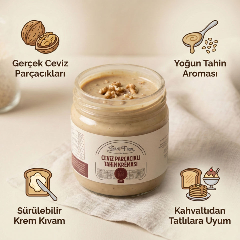 Cevizli Tahin Kreması - Bol Ceviz Parçalı & Doğal Tahinli - 400 gr