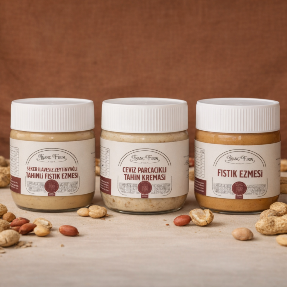 Gurme Kahvaltı Seti 3'lü: Fıstık Ezmesi, Zeytinyağlı Ezme & Cevizli Tahin Kreması (3x400 gr)